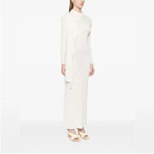 AYA MUSE scarf-detail longsleeved maxi dress Cream NWT $986 S